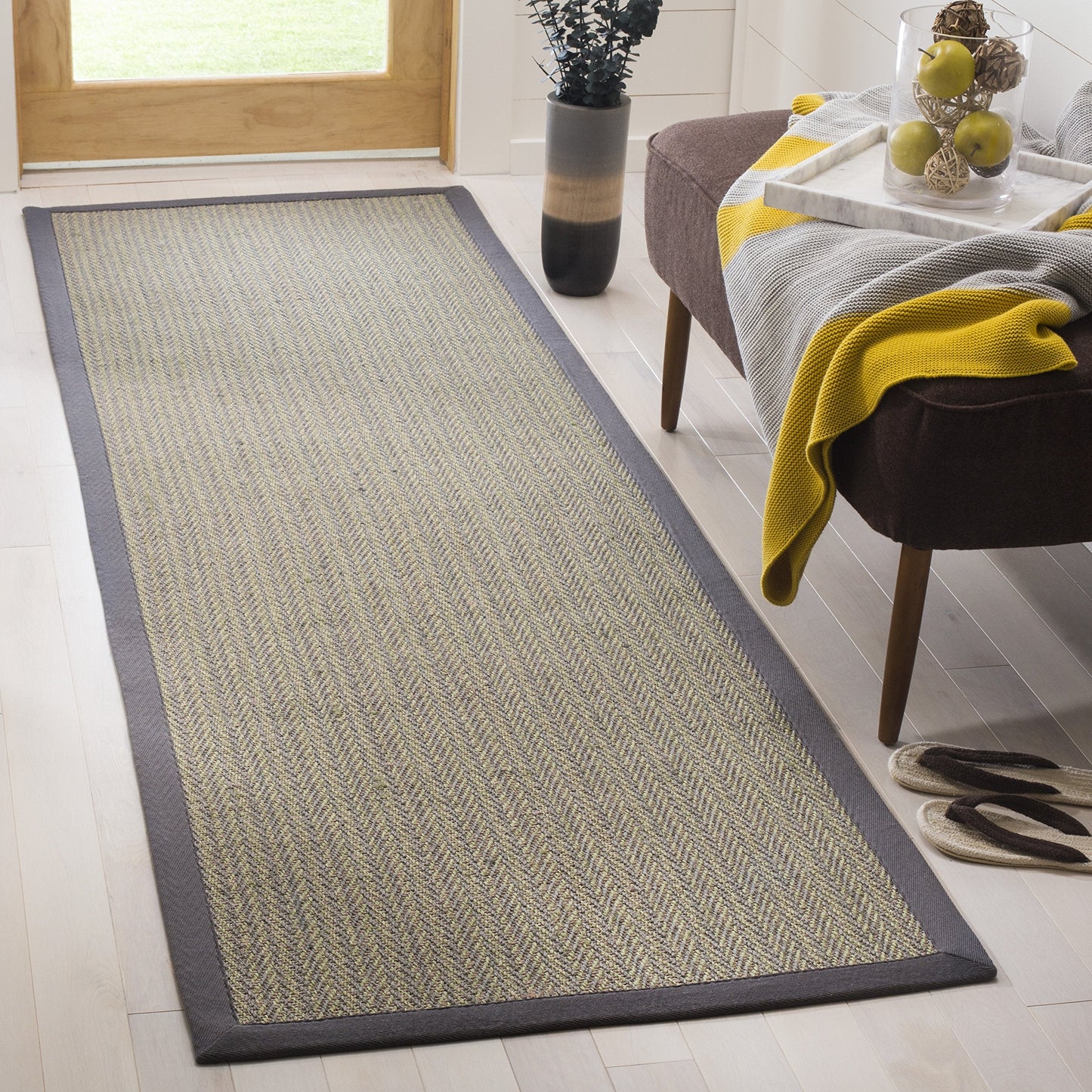 SAFAVIEH Natural Fiber Collection Runner Rug - 2'6" x 20', Grey Brown & Grey, Border Herringbone Sisal Design, Easy Care, Ideal for High Traffic Areas in Living Room, Bedroom (NF444A)