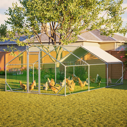 YOPTO Chicken Coop,10x20x6.56ft Large Metal Chicken Coop with Run,Walk in Chicken Run W/Removable Waterproof & Anti-Ultraviolet Cover,Chicken Pen W/Security Lock,Hen House Enclosure for Farm,Yard
