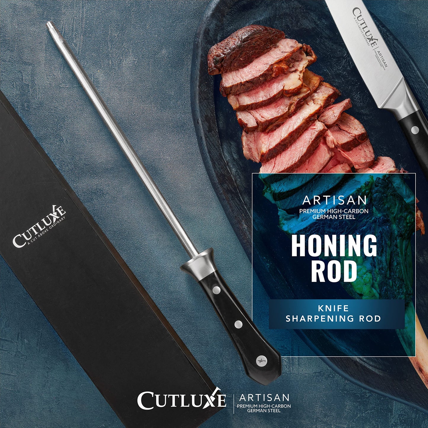 Cutluxe Honing Rod, Professional Knife Sharpener Rod – 10" Honing Steel – Ergonomic Handle Design, Grilling Gifts for Men – Artisan Series