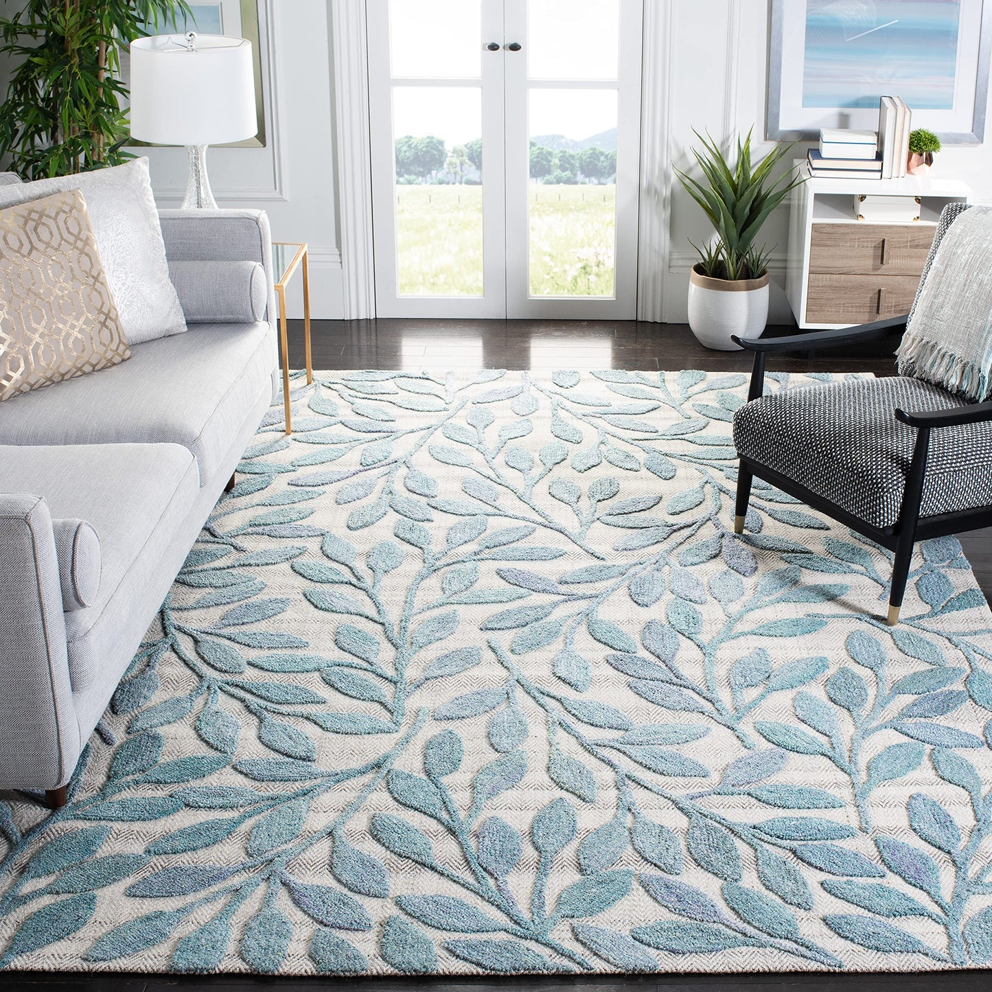SAFAVIEH South Hampton Collection 8' x 10' Blue SHA302M Handmade Botanical Wool Area Rug