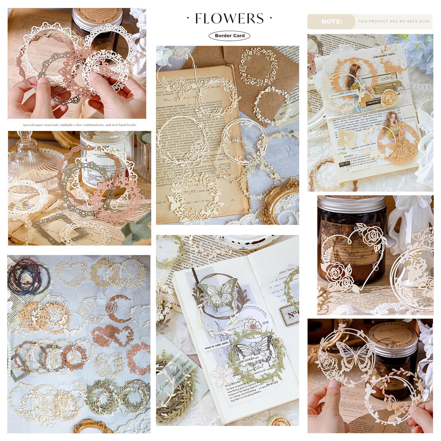 Maxleaf 60PCS Flower Cut Outs Border Card, Love Heart Butterfly Leaf Lace Star Hollow Out Frames Scrapbook Decorative Paper Card for DIY Arts Crafts Album Planner Junk Journals