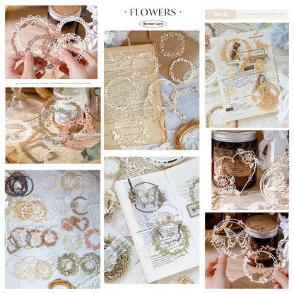 Maxleaf 60PCS Flower Cut Outs Border Card, Love Heart Butterfly Leaf Lace Star Hollow Out Frames Scrapbook Decorative Paper Card for DIY Arts Crafts Album Planner Junk Journals