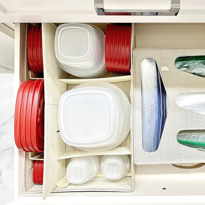 Food Storage Container Organizer Box, Kitchen Drawer Organizer for Rubbermaid, Adjustable Foldable Cloth Box