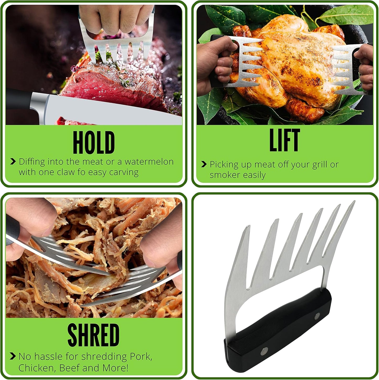 Metal Meat Shredder Bear Claw – M LIFE MASTER Stainless Steel Meat Forks with Handle for BBQ Meat Handling