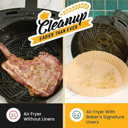 Baker's Signature Air Fryer Liners - 125 Pcs Non-Stick & Oil Proof Round Paper Liners | 8 Inch for 5-8 Qt Baskets