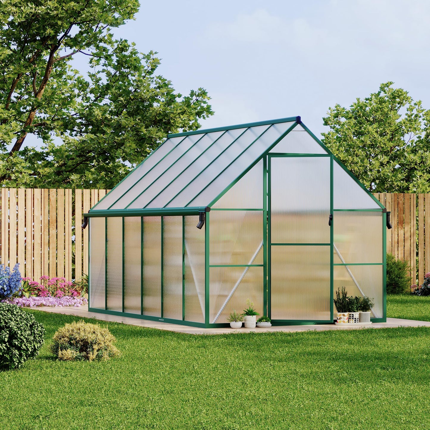 Polycarbonate Greenhouse for Outdoors, Large Walk-InGreenhouse with Quick Setup Structure and Roof Vent, Greenhouse with Ventilation
