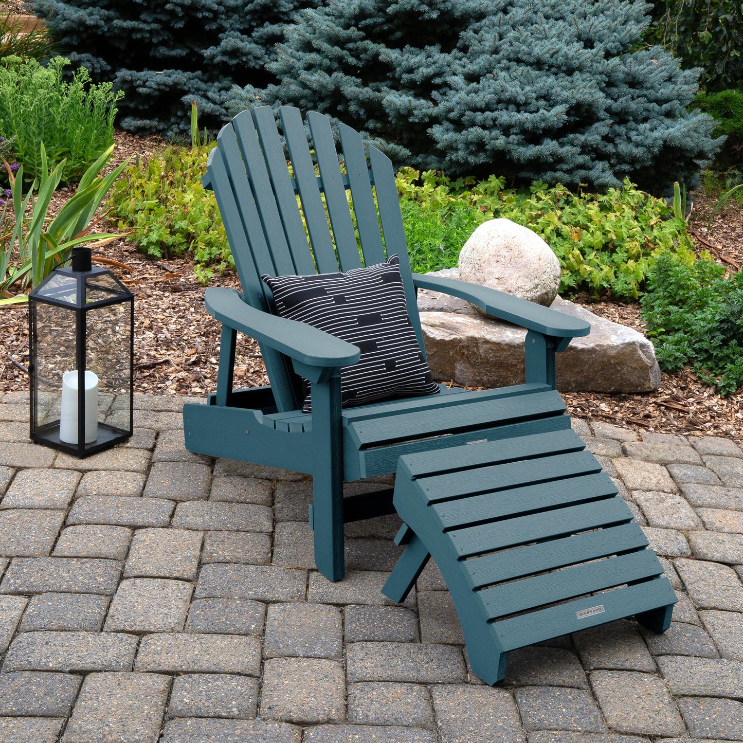 Highwood Hamilton King Size Folding & Reclining Adriondack Chair with Ottoman, Nantucket Blue