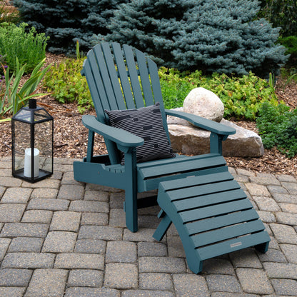 Highwood Hamilton King Size Folding & Reclining Adriondack Chair with Ottoman, Nantucket Blue