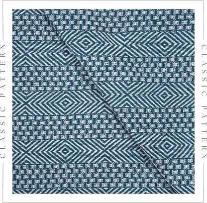 RAJRANG Rustic Throw Blanket - Decorative Tassel Cotton Throws, Geometric Woven Soft Patio Comfy Blankets Teal Blue