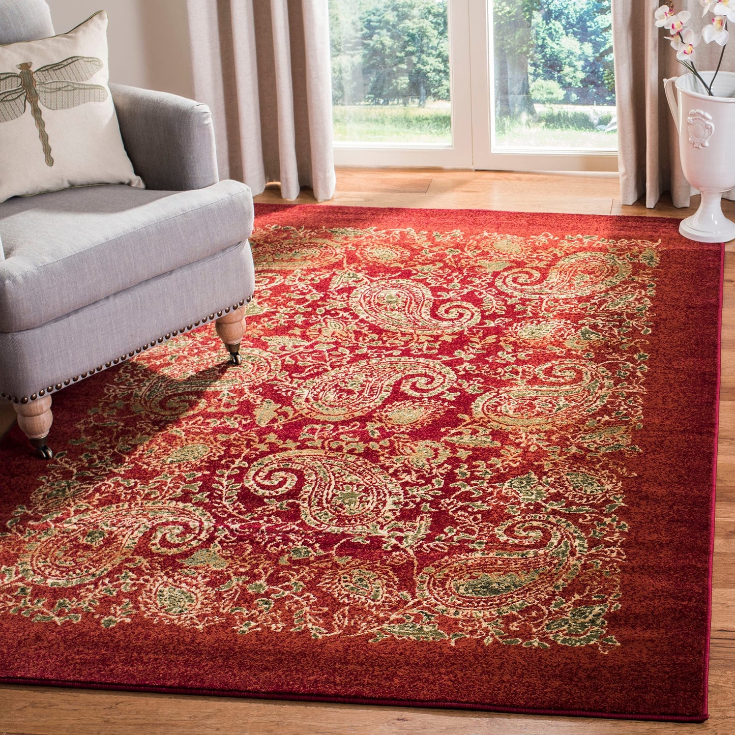 SAFAVIEH Lyndhurst Collection Area Rug - 10' Round, Beige & Multi, Traditional Paisley Design, Non-Shedding & Easy Care, Ideal for High Traffic Areas in Living Room, Bedroom (LNH224A)