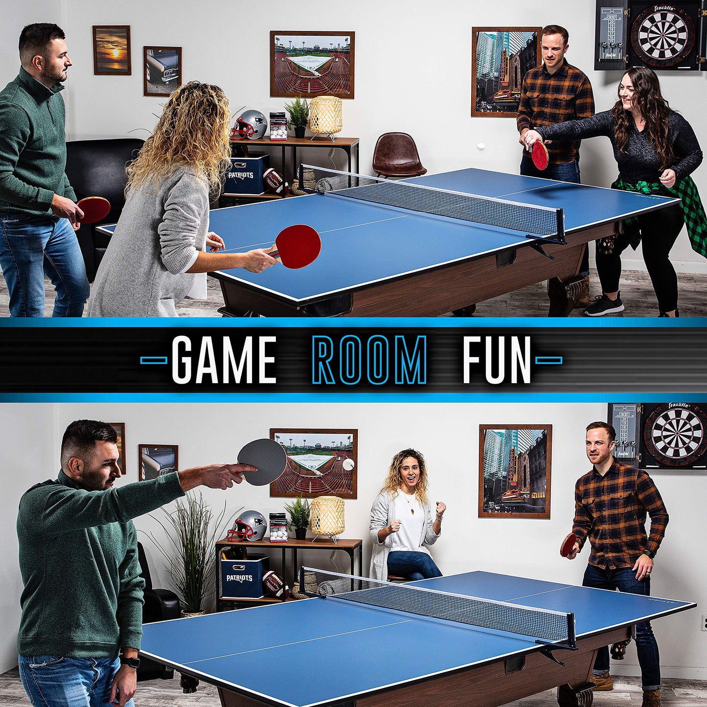 Franklin Sports Optima Indoor Table Tennis Conversion Top 95% Built Table Easy Install Pro Table Tennis Net Indoor Competition Table for All Level Table Tennis Players