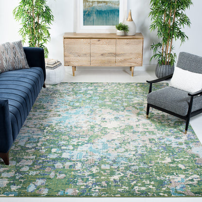 SAFAVIEH Madison Collection Area Rug - 10' x 14', Green & Turquoise, Boho Abstract Distressed Design, Non-Shedding & Easy Care, Ideal for High Traffic Areas in Living Room, Bedroom (MAD425Y)