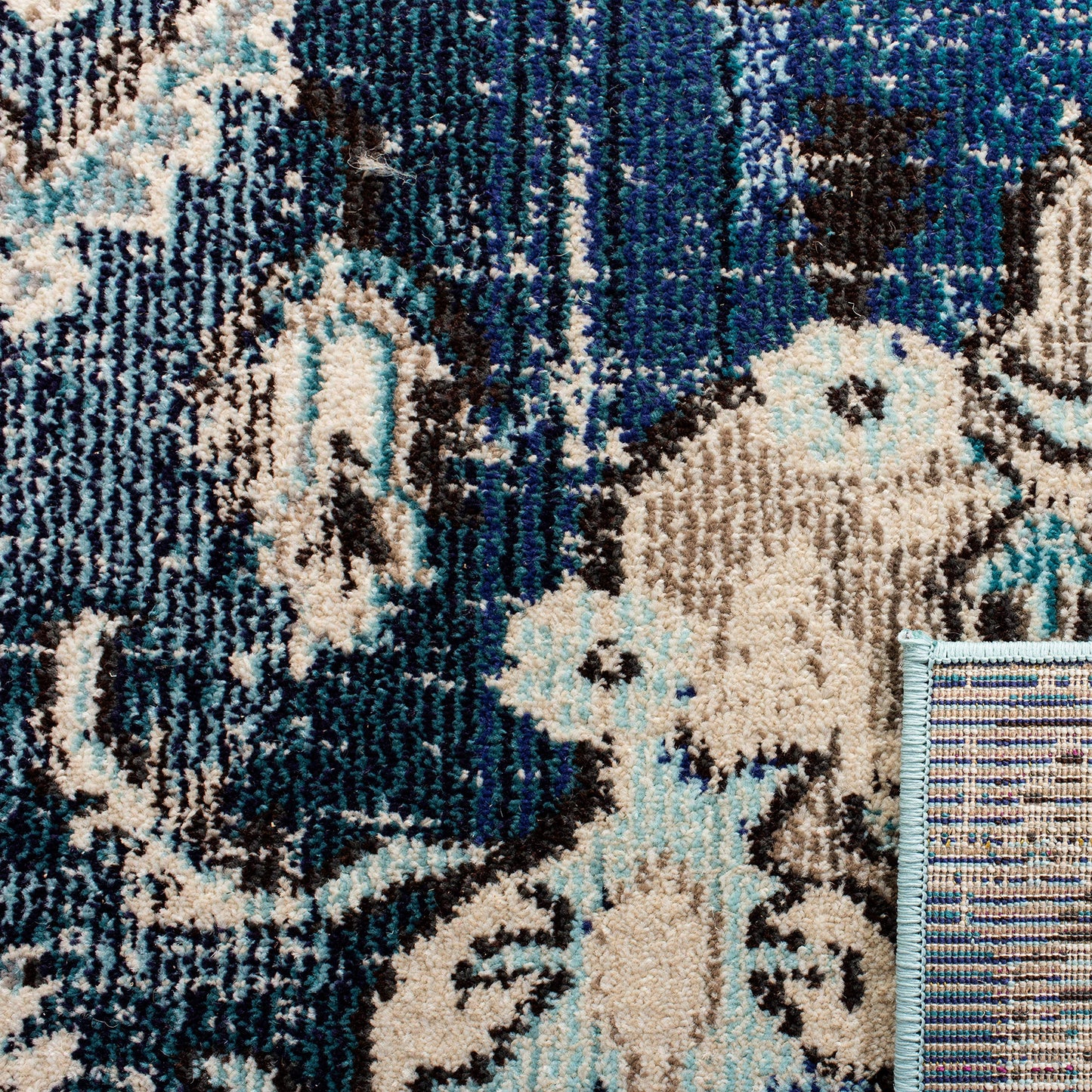 SAFAVIEH Monaco Collection Area Rug - 9' x 12', Navy & Light Blue, Non-Shedding & Easy to Clean, Distressed Medallion Design, Ideal for Living Room, Bedroom, Dining Space (MNC243N)