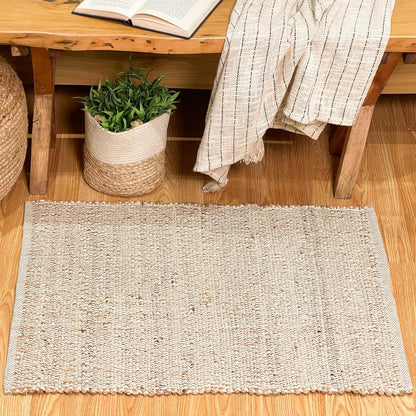 Chardin Home Jute Rugs Collection - 2x3 Feet Jute Braids Rug, Boho Rustic Natural Jute/Ivory Hand Woven Throw Rug for