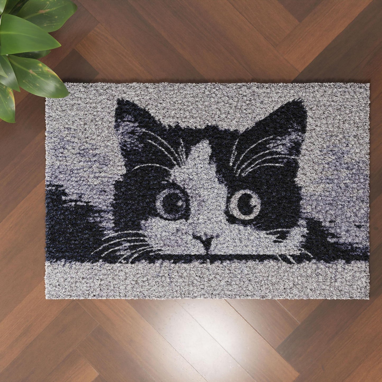 Black and White Cat Cute Latch Hook Rug Kit for Adults DIY Carpet Cushion with Printed Canvas Crochet Yarn Craft Hook and Latch Tapestry for Home Decor Pets Warm Pads 52x38cm(2)