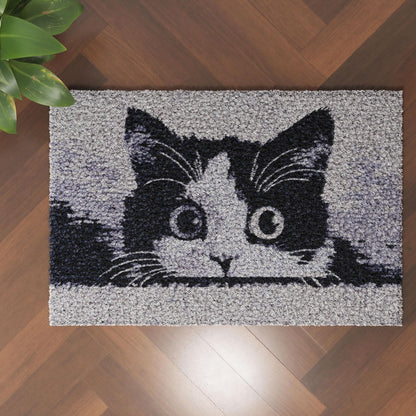 Black and White Cat Cute Latch Hook Rug Kit for Adults DIY Carpet Cushion with Printed Canvas Crochet Yarn Craft Hook and Latch Tapestry for Home Decor Pets Warm Pads 52x38cm(2)