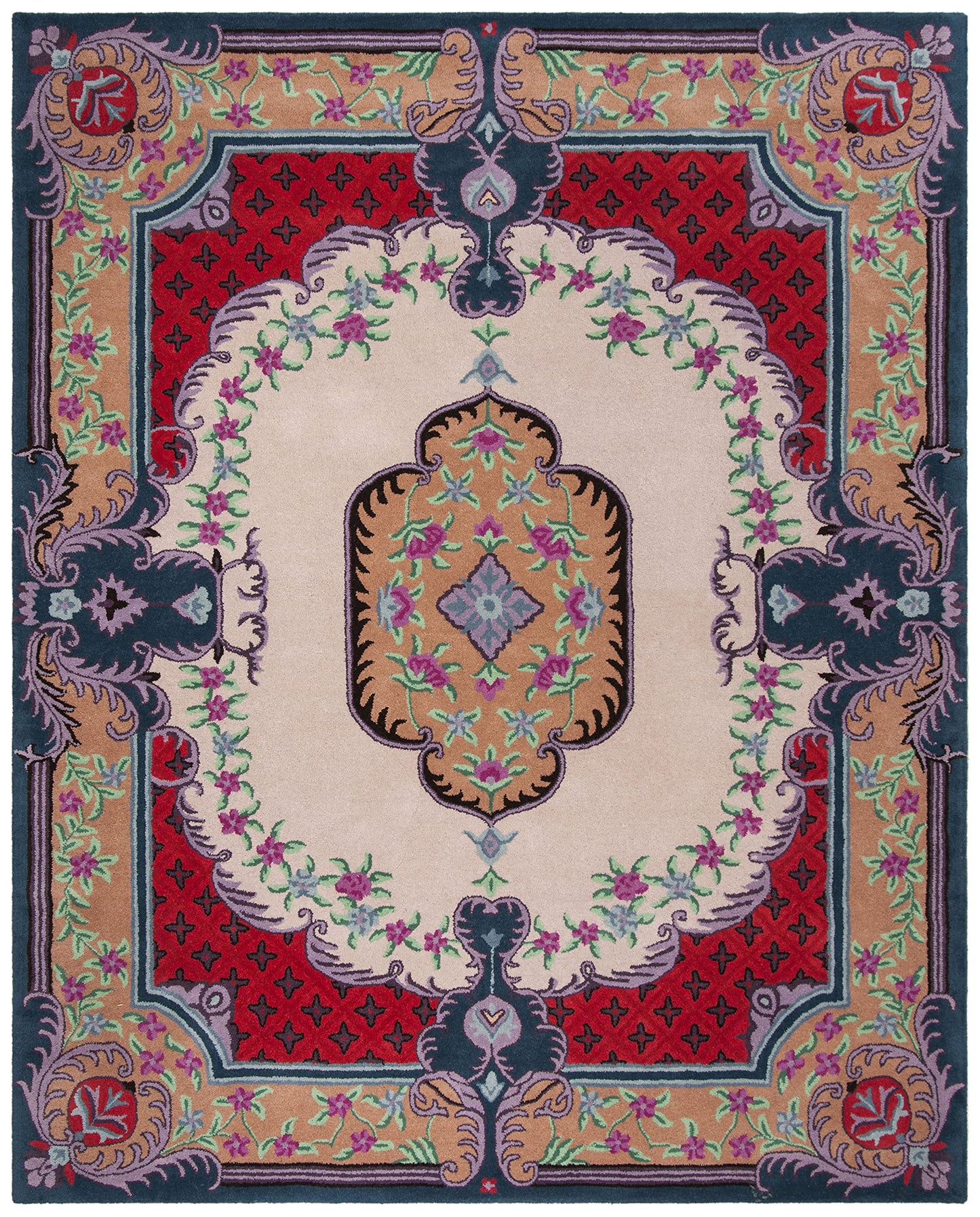 SAFAVIEH Area Rug 8x10 - Bellagio Collection - Large - Ivory & Pink, Handmade Wool, Medallion Design, Ideal for Living Room, Bedroom, Office, Dining Space (BLG535A)