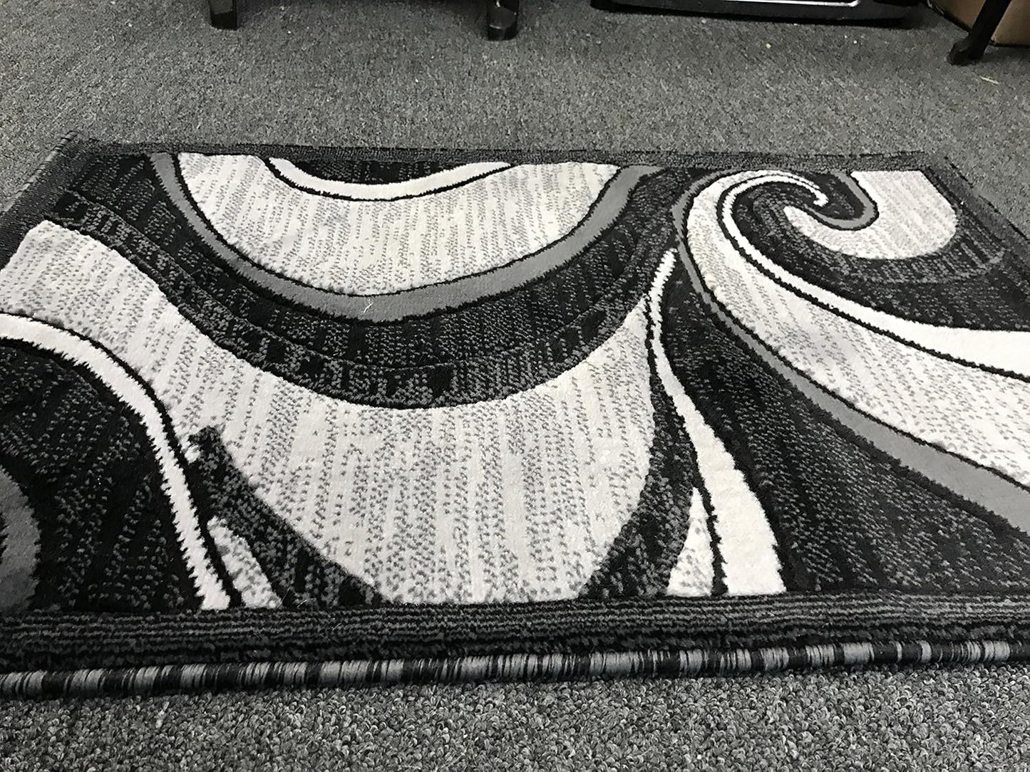 Modern Contemporary Door Mat Rug - Grey & Black Silver Design, 2 Feet X 3 Feet