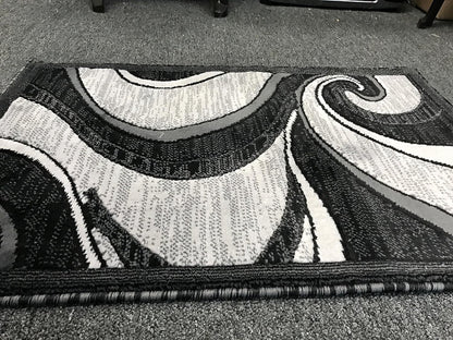 Modern Contemporary Door Mat Rug - Grey & Black Silver Design, 2 Feet X 3 Feet