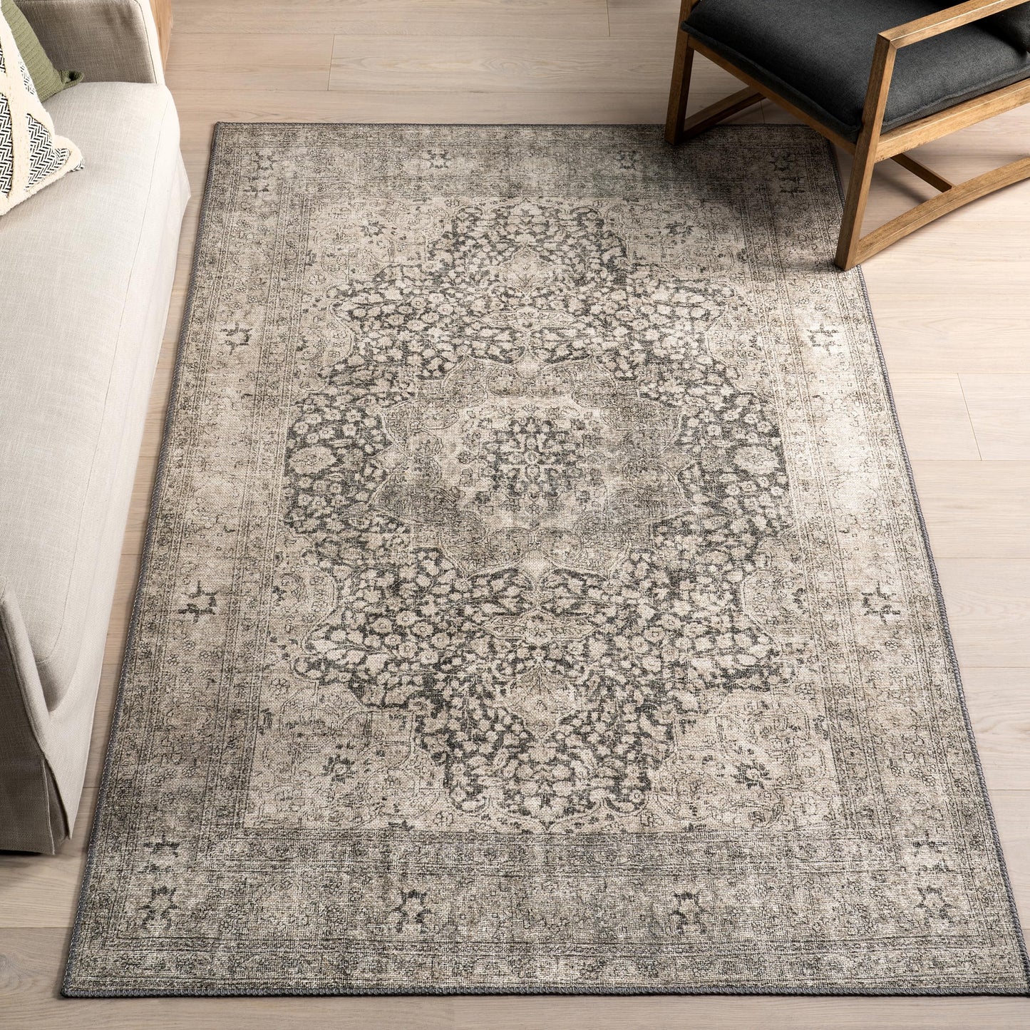 Nuloom Hillstone Collection Agnetha Grey/Taupe, 7'10" x 10', Vintage Medallion, Soft and Cozy, High Traffic, Stain Resistant, Easy Clean, Durable Area Rug for Bedroom, Living Room, Dining, Foyer