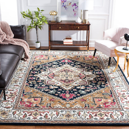 SAFAVIEH Heritage Collection Area Rug - 8' Square, Navy & Brown, Handmade Wool, Traditional Oriental Medallion Design, Ideal for Living Room, Bedroom, Dining Space (HG625T)