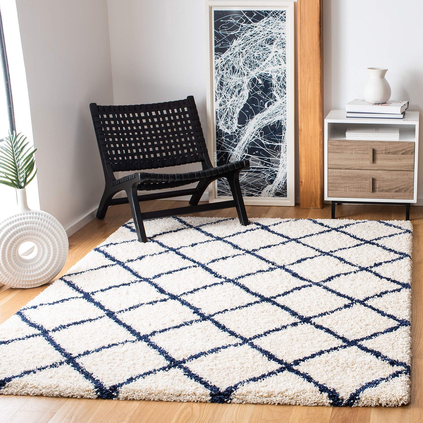 SAFAVIEH Area Rug 8x10 - Hudson Shag Collection - Large - Ivory & Dark Grey, Trellis Pattern, Non-Shedding & Easy Cleaning, Plush Thick Pile, Ideal for Living Room, Bedroom, Dining Space (SGH222C)