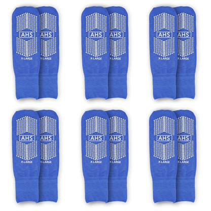 AMERICAN HOSPITAL SUPPLY AHS Slipper Socks | Blue X-Large Polyester-Spandex Knit Grip Socks with Elastic Cuff | Pack of 6 Non Skid Socks