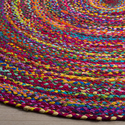 SAFAVIEH Braided Collection Area Rug - 9' Round, Red & Multi, Handmade Woven Cotton, Boho Reversible Style, Ideal for Living Room, Bedroom (BRD210A)