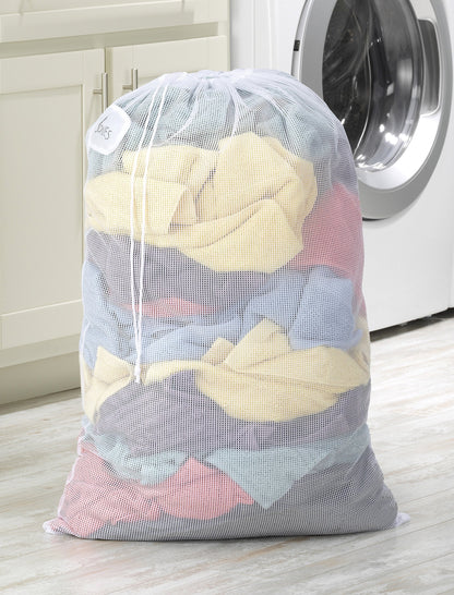 Whitmor Mesh Laundry Bag w/ID Tag White