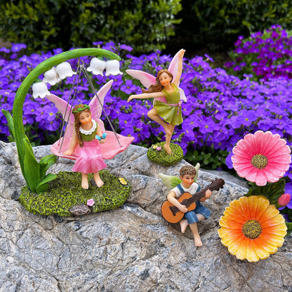Mood Lab Fairy Garden Figurines - Dancing Swing Set (5 pcs) - Miniature Decorative Statues & Accessories - Outdoor & Indoor Garden Decor
