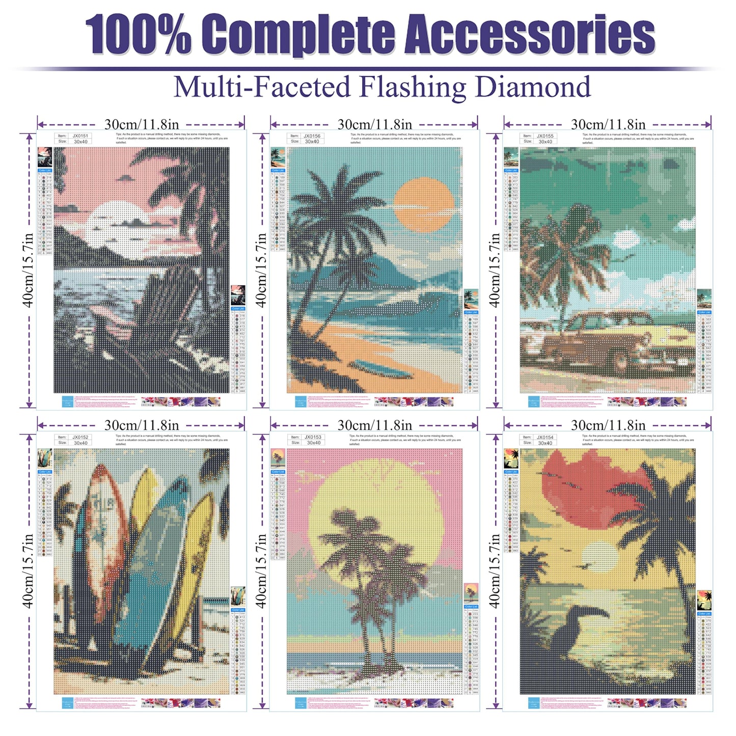 gganmtere 6 Packs Landscape Diamond Art Kits for Adults,Beach Diamond Paintings Beginner,5D Full Drill Diamond Painting Dot,Gem Art for Adults Wall Decor 12x16inch