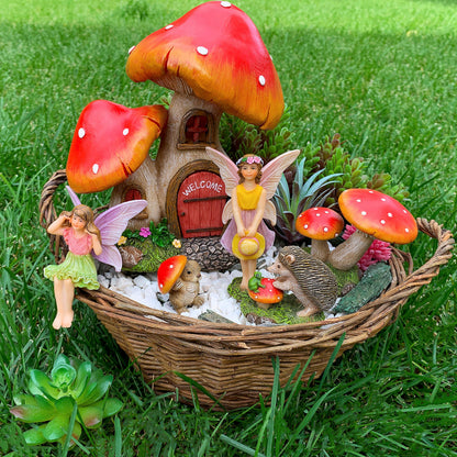 Mood Lab Fairy Garden Figurines - Mushroom House Set (6 pcs) - Miniature Decorative Statues & Accessories - Outdoor & Indoor Garden Decor
