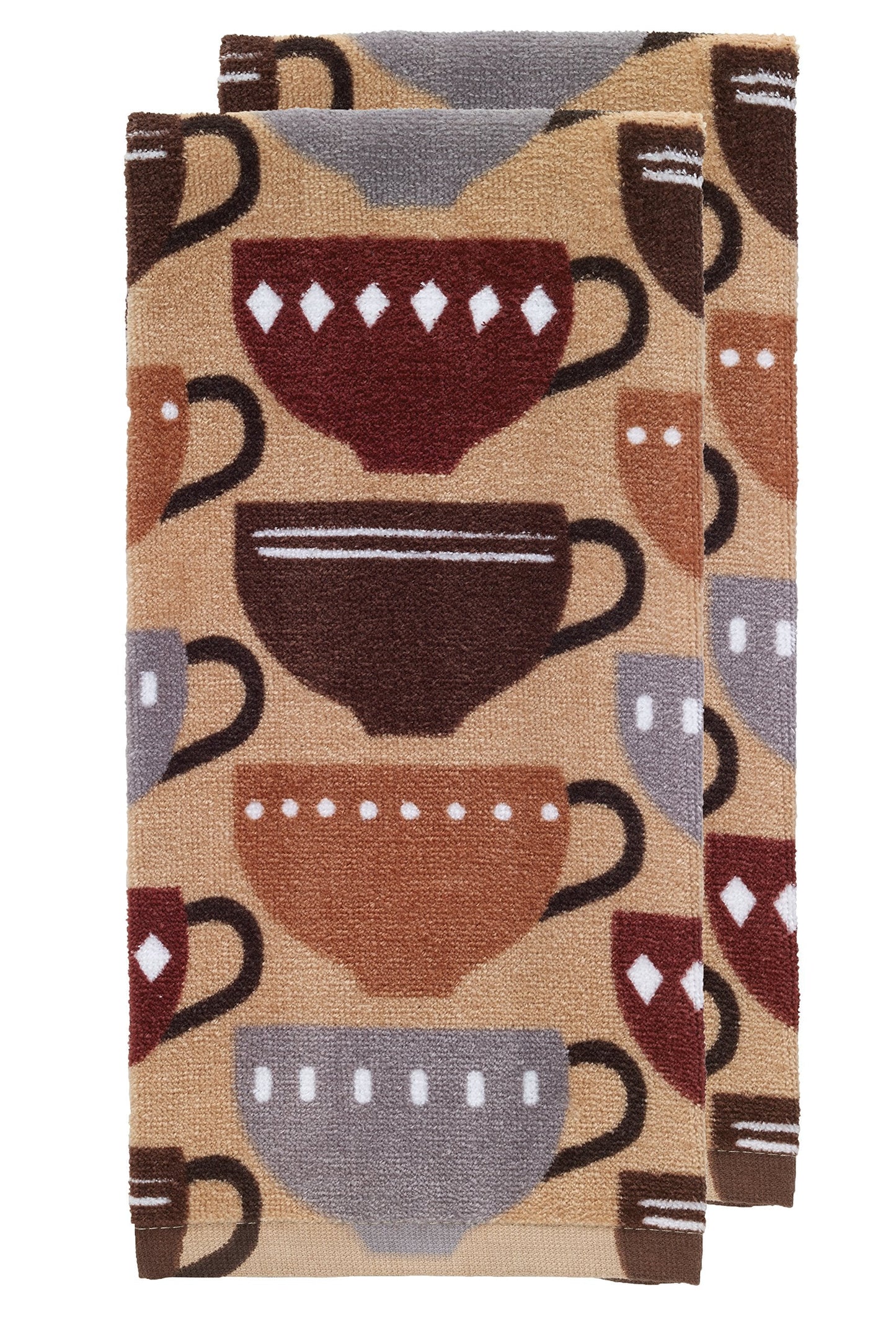 T-Fal Fiber Reactive Print Kitchen Towels: Highly Absorbent, Super Soft - 100% Cotton, 16"x28" Dish Towels for Cleaning & Drying Dishes, Pans, Glassware, or Countertops, 2-Pack, Coffee