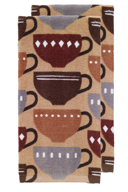 T-Fal Fiber Reactive Print Kitchen Towels: Highly Absorbent, Super Soft - 100% Cotton, 16"x28" Dish Towels for Cleaning & Drying Dishes, Pans, Glassware, or Countertops, 2-Pack, Coffee