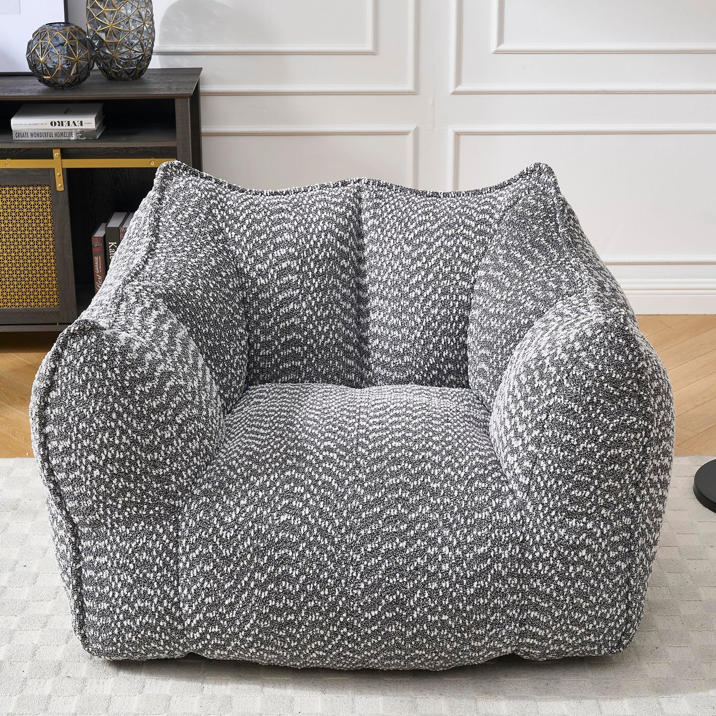 Large Grey Chenille Bean Bag Chair for Adults, Oversized Comfy Lounger for Living Room, Bedroom, Gaming, Reading, Watching TV, 47.2" x 36.2" x 30.7"
