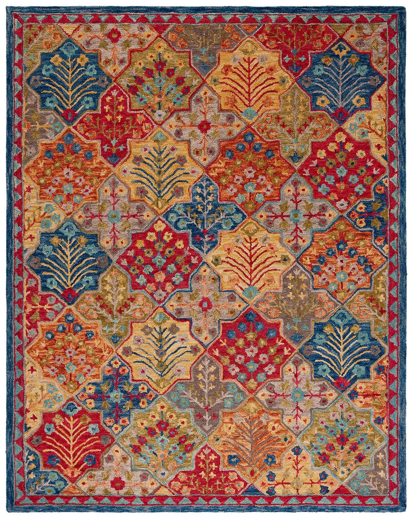 SAFAVIEH Aspen Collection Area Rug - 10' x 14', Blue & Orange, Handmade Boho Wool, Ideal for High Traffic Areas in Living Room, Bedroom (APN514M)