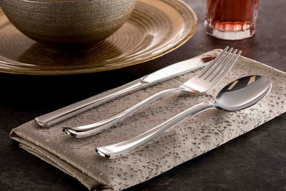 150 Silver Plastic Silverware Set - Disposable Flatware Cutlery - 50 Forks, 50 Spoons, 50 Knives - Heavy Duty Party Bulk