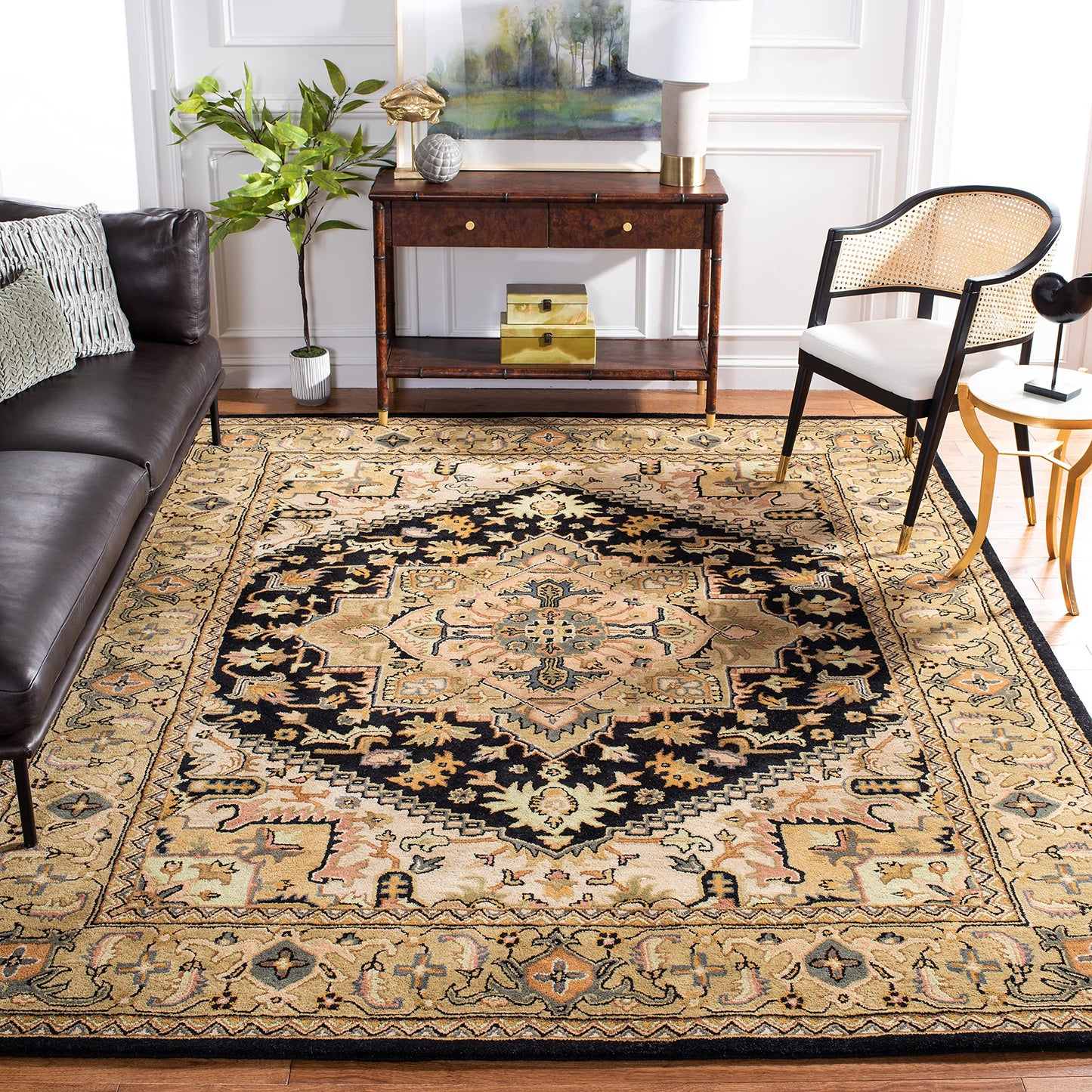 SAFAVIEH Area Rug 10x14 - Heritage Collection - Large - Black & Gold, Handmade Wool, Traditional Oriental Medallion Design, Ideal for Living Room, Bedroom, Dining Space (HG625Z)