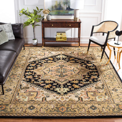 SAFAVIEH Heritage Collection Area Rug - 8' Square, Black & Gold, Handmade Wool, Traditional Oriental Medallion Design, Ideal for Living Room, Bedroom, Dining Space (HG625Z)