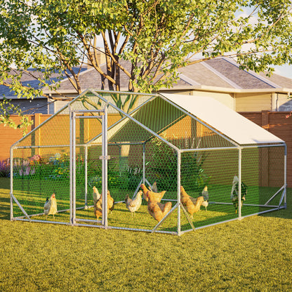 YOPTO Metal Chicken Coop,10x13x6.56ft Large Walk-in Chicken Runs W/Waterproof & Anti-Ultraviolet Cover,Spire Roof Hen House Enclosure W/Security Lock,Outdoor Poultry Pen for Backyard,Farm,Yard