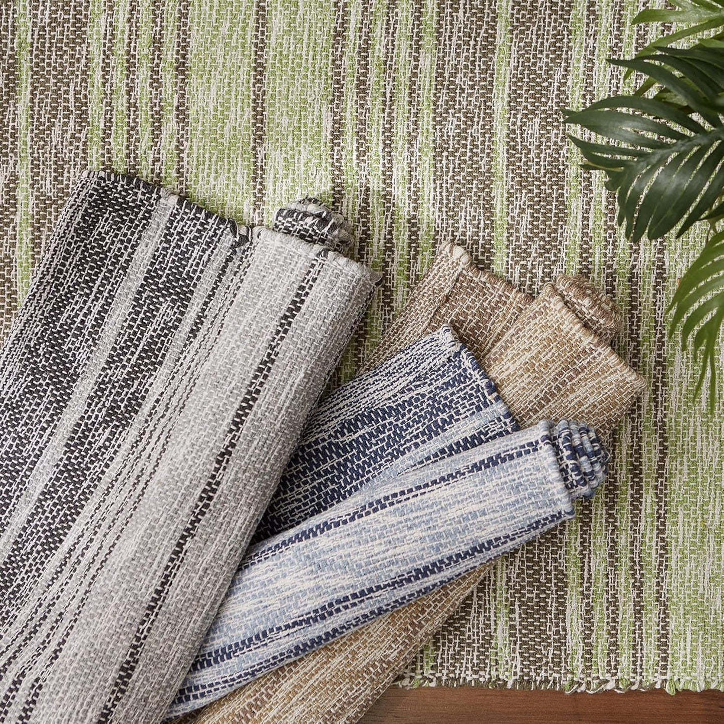 DII Woven Rag Rug Collection, Recycled Yarn Variegated Rustic Stripe, 2x3', Artichoke