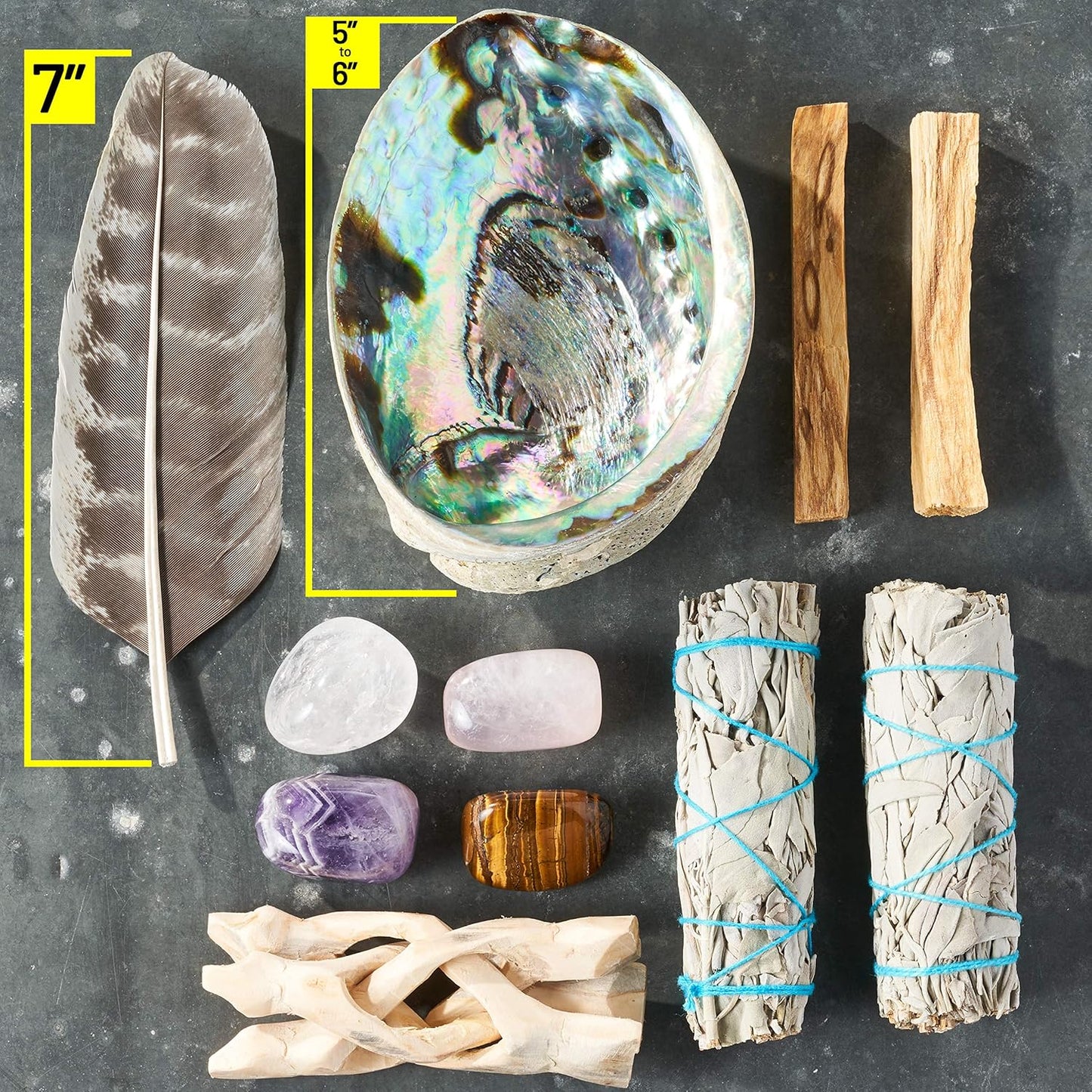 Perfect Unity Smudging Kit - 2 White Sage Smudge Sticks + 2 Palo Santo Sticks + Abalone Shell Bowl + Healing Incense