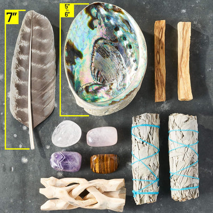Perfect Unity Smudging Kit - 2 White Sage Smudge Sticks + 2 Palo Santo Sticks + Abalone Shell Bowl + Healing Incense