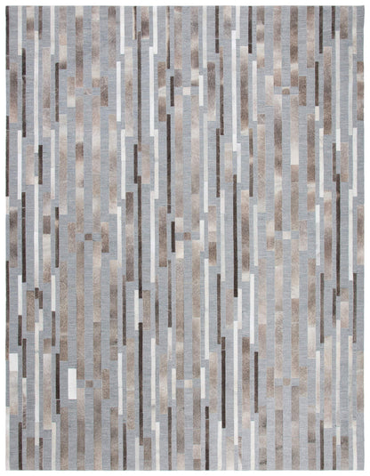 SAFAVIEH Studio Leather Collection 8' x 10' Ivory/Grey STL222A Handmade Mid-Century Modern Leather & Viscose Area Rug