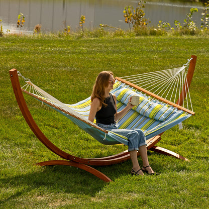 Sunnydaze Curved Wood Hammock Stand Only - 2-Person Wooden Hammock Stand for Outside with 400-Pound Capacity- 12-Foot