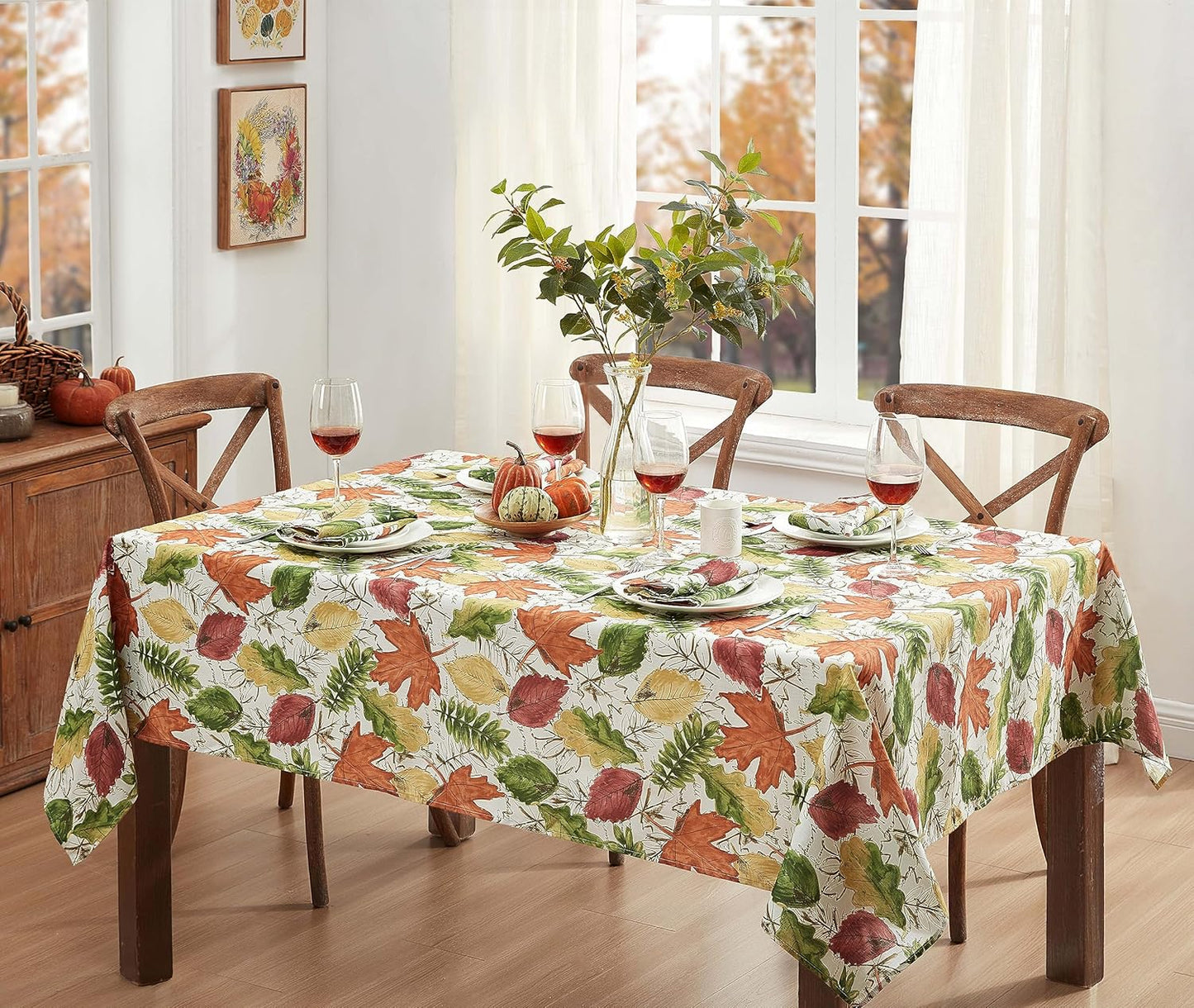 Newbridge Autumn Falling Leaves Tablecloth, 60 Inch x 120 Inch Oblong/Rectangle, Soil Repellant, No Iron Easy Care