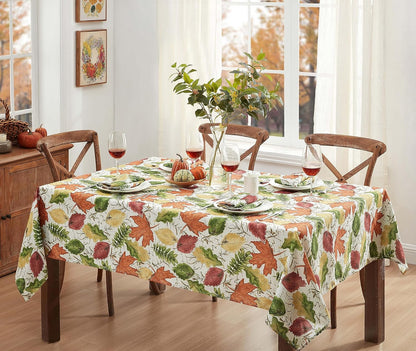 Newbridge Autumn Falling Leaves Tablecloth, 60 Inch x 120 Inch Oblong/Rectangle, Soil Repellant, No Iron Easy Care