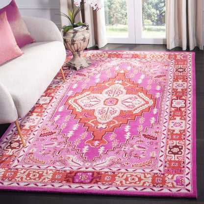 SAFAVIEH Bellagio Collection Area Rug - 9' x 12', Red & Pink, Handmade Medallion Wool, Ideal for High Traffic Areas in Living Room, Bedroom (BLG545B)