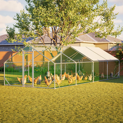 YOPTO Metal Chicken Coop with Run,10x26x6.56ft Walk-in Chicken Run W/Removable Waterproof & Anti-Ultraviolet Cover,Chicken Pen W/Security Lock,Hen House Enclosure for Ducks,Rabbits