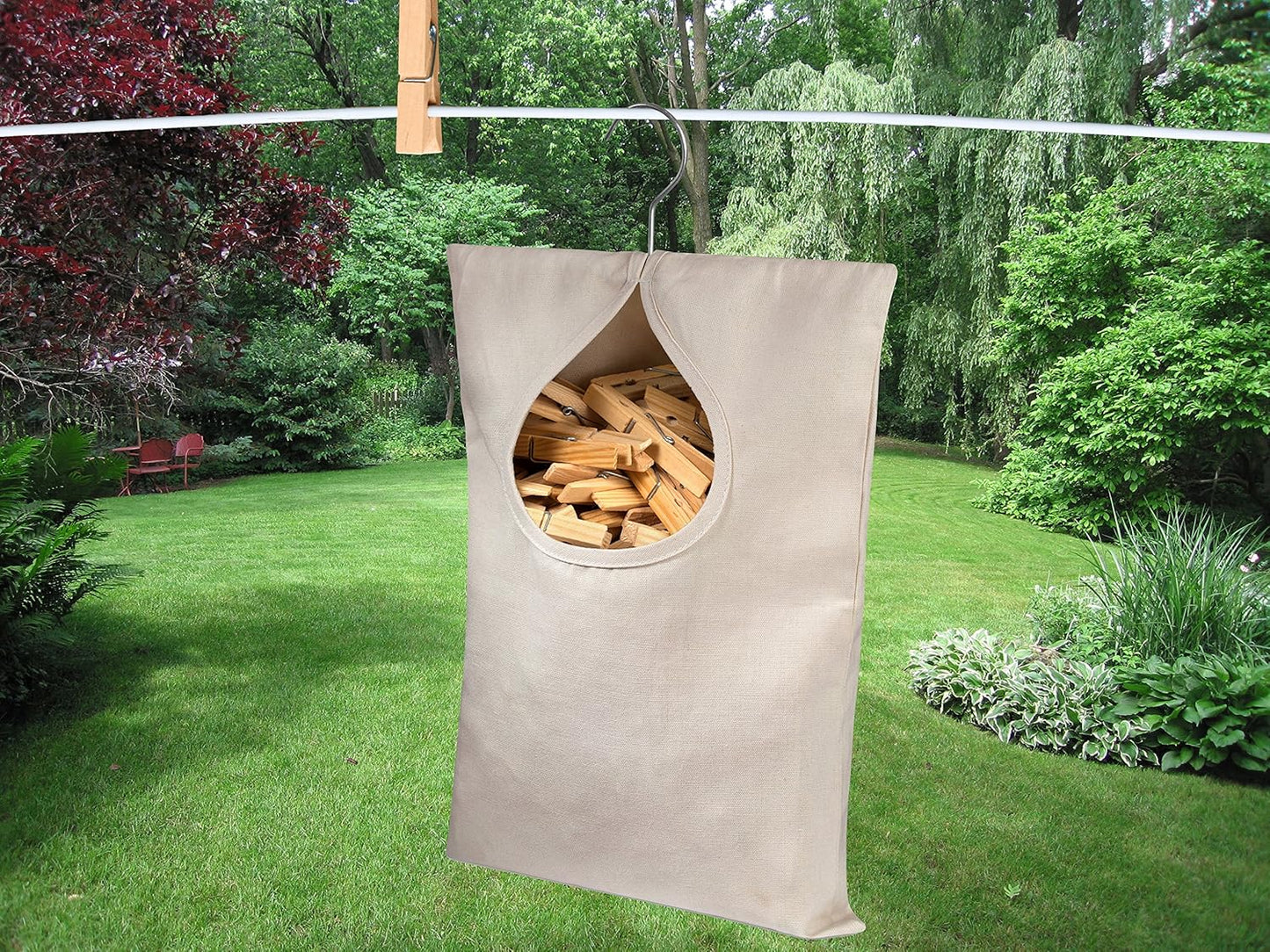 Handy Laundry Clothespin Bag - 11" x 15" - Holds 100 Medium-Sized Clothes Pins, Durable Canvas with Hook for Hanging